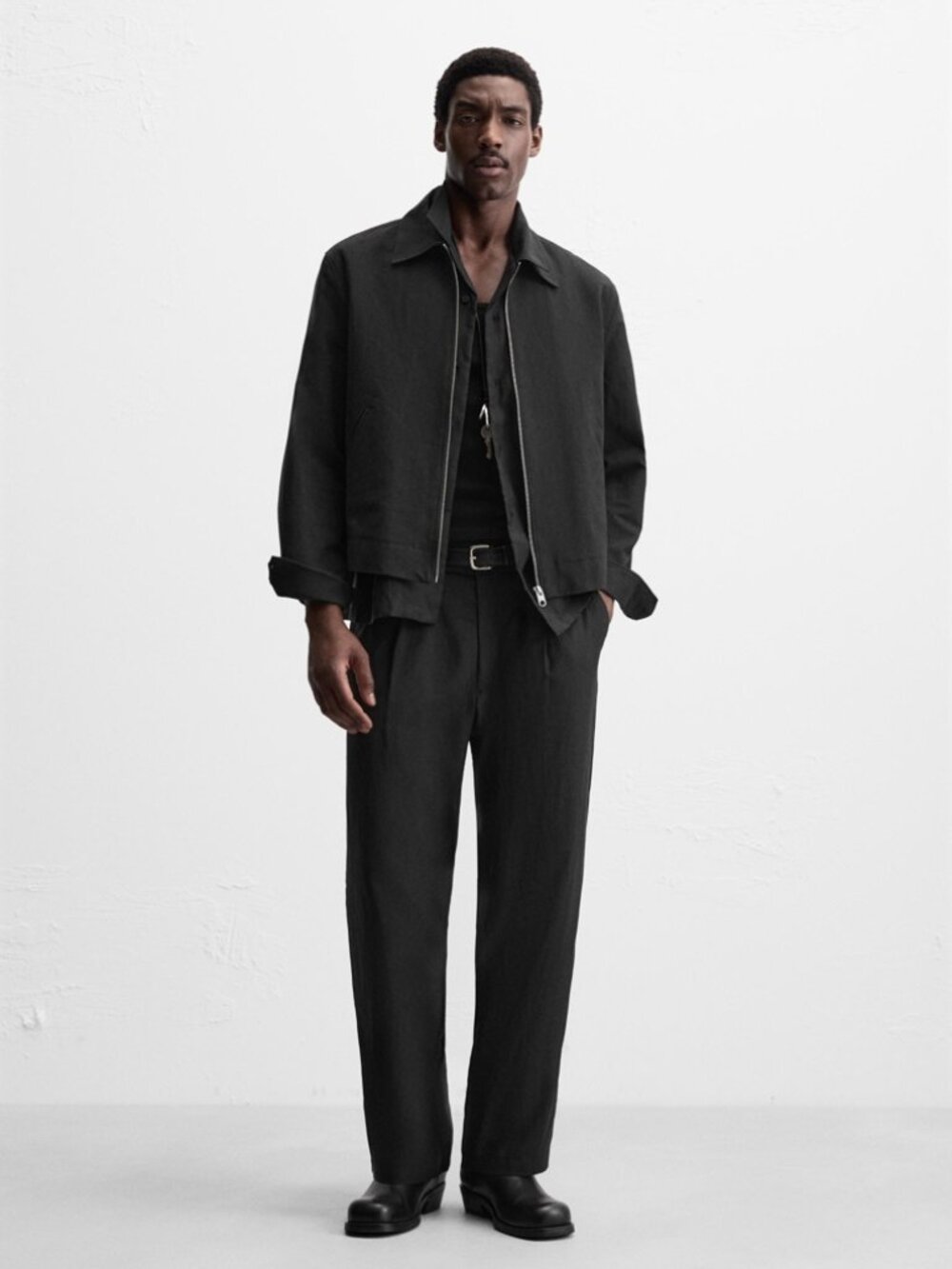 ZARA Wide-leg pleated black pants for men Size L